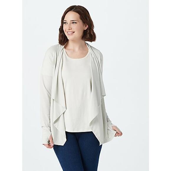 Zuda Z-Sol Drape Front Grey Cardigan Sweater Women's Size XX-Small XXS NWOT - Picture 1 of 8